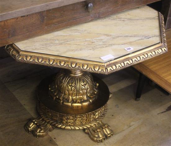 Gilt carved wood marble topped octagonal table